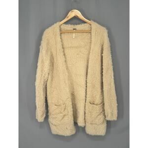 Free People Sweater Womens Small Beige Fuzzy Open Front Cardigan Shabby Chic